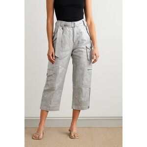 Vtg Y2K Rugby Ralph Lauren 100% Linen Cargo Crop Pants 6 Khaki Silver Glitter